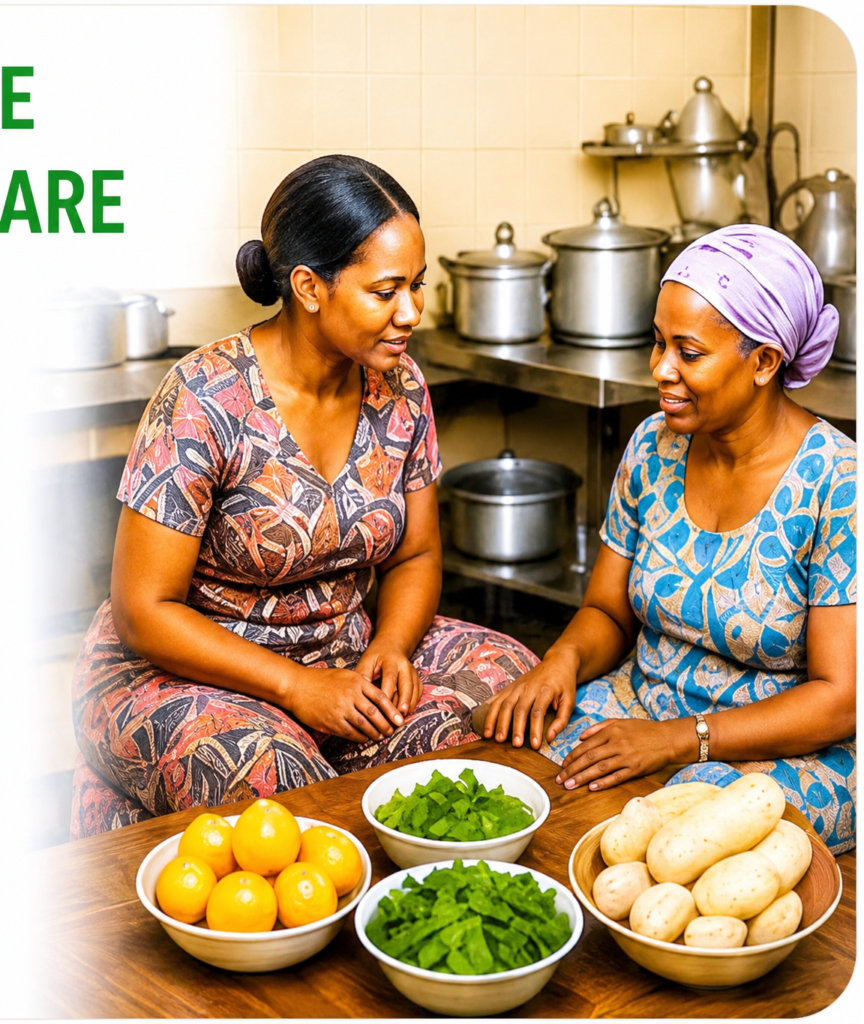 Caregiver and client preparing a meal